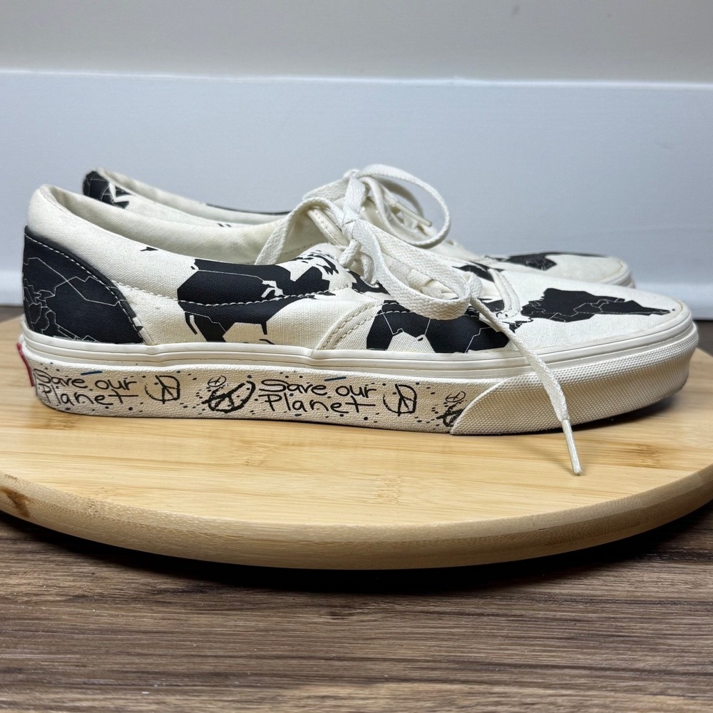 Vans Era Save Our Planet Shoes Mens 7 Womens 8.5 White Black Map Low Top Skater